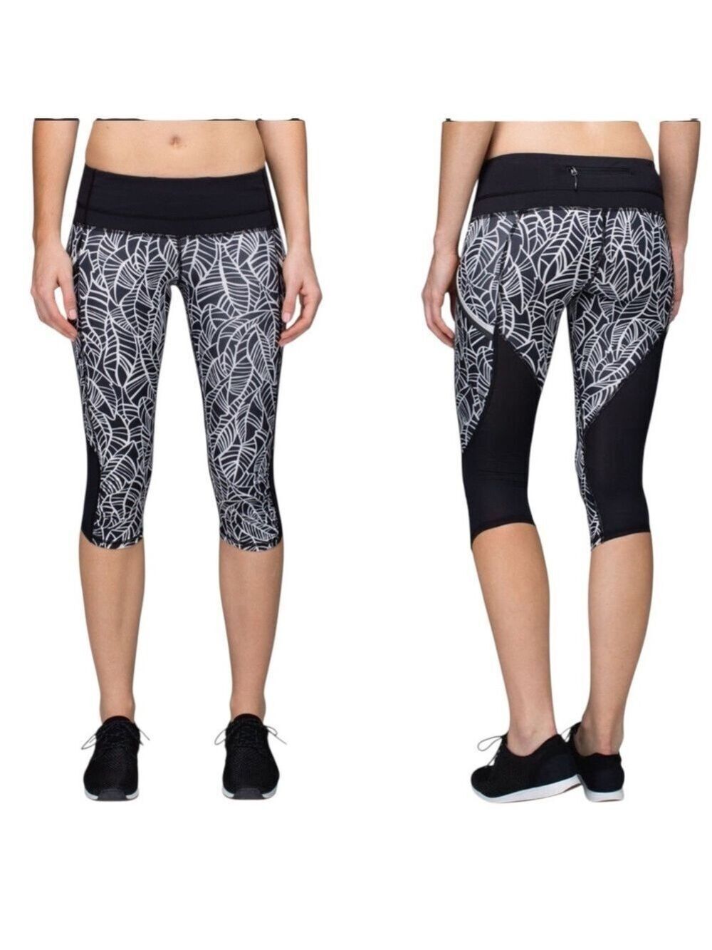 Lululemon Run A Marathon Crop II Size 6 Pretty Palm Black Angel Wing Activewear